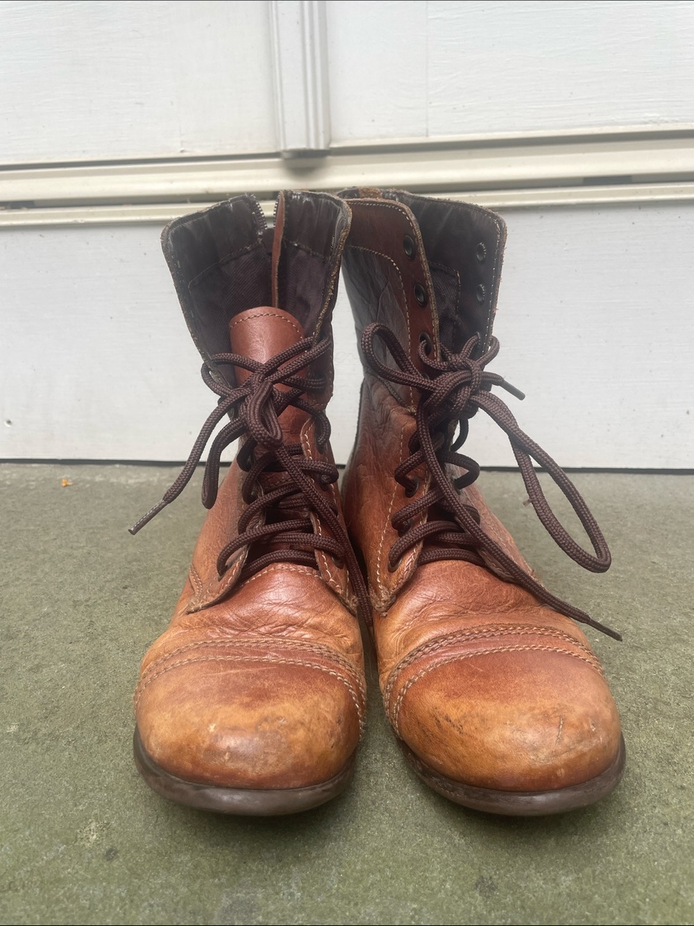 Steve Madden Cognac Brown Leather Lace-Up Ankle Boots - Picture 13 of 16